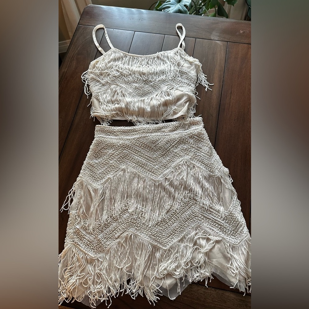 Lulus two piece white fringe set
